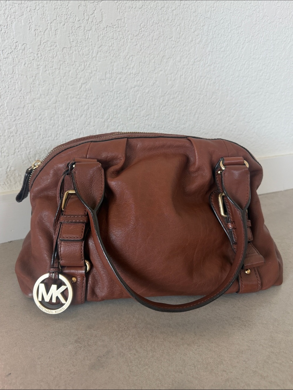 Michael Kors Chestnut Brown Leather Shoulder Bag with MK Charm